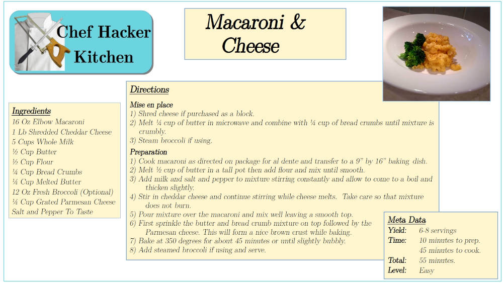 Mac and Cheese Recipe Card