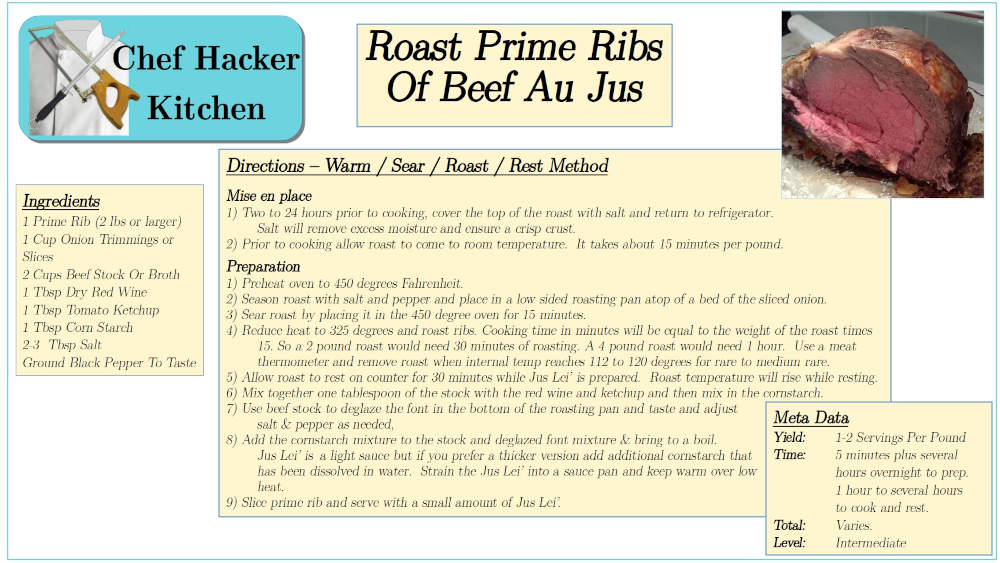 Prime Rib Recipe Card