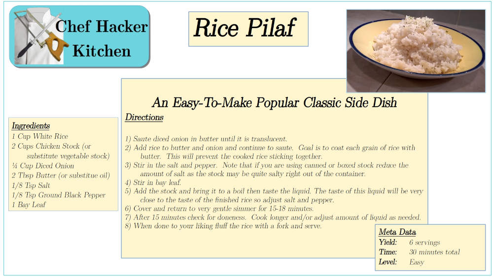 Rice Pilaf Recipe Card