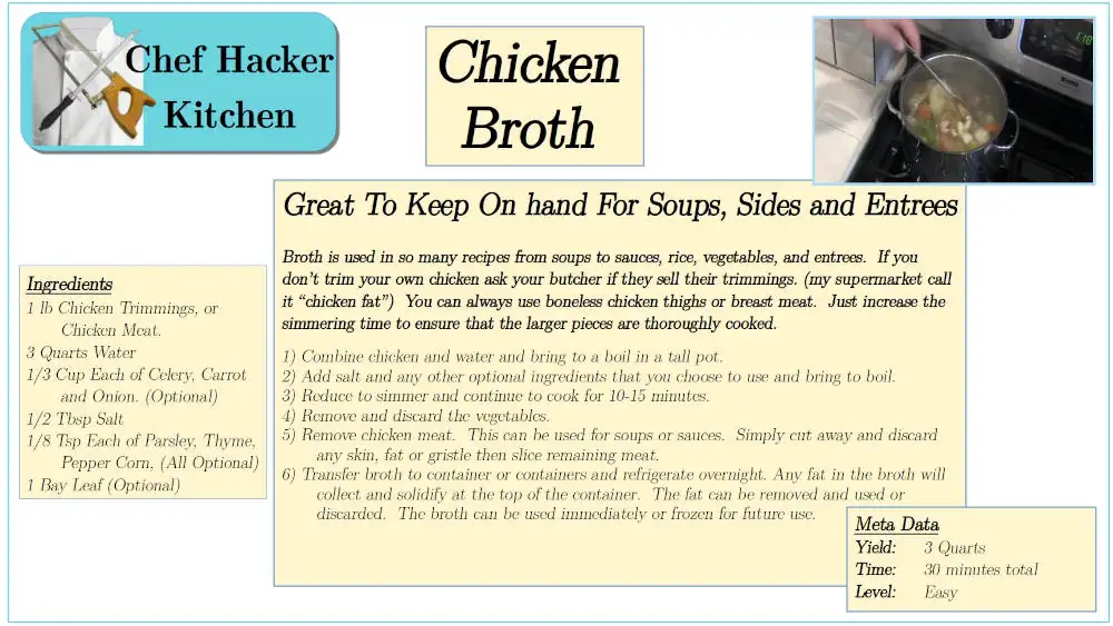 Chicken Broth Recipe Card