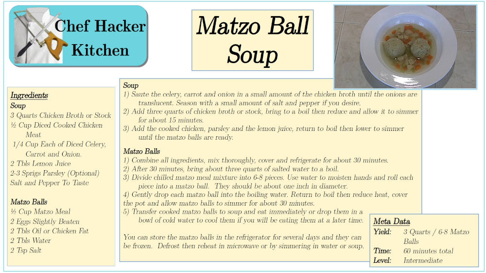 Matzo Ball Soup Recipe Card