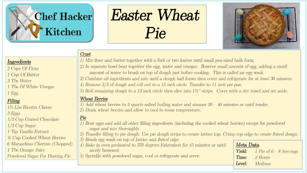 Wheat Pie Recipe Card