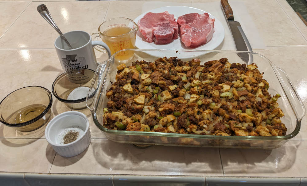 Ingredients for making stuffed pork chops