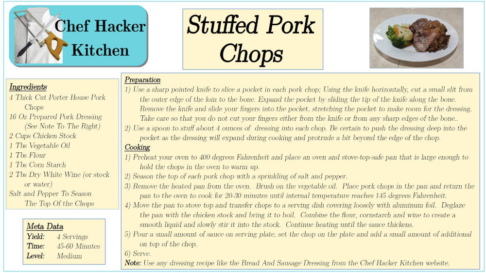 Stuffed Pork Chop Recipe Card