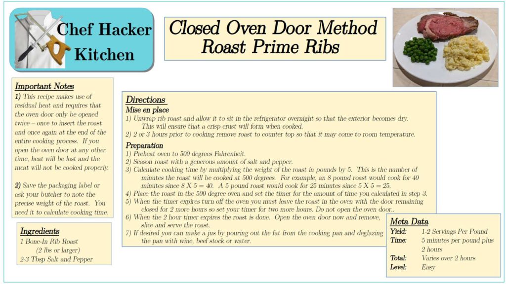 Closed Oven Door Prime Rib Recipe Card