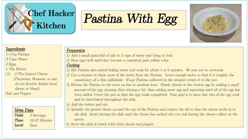 Pastina With Egg Recipe Card