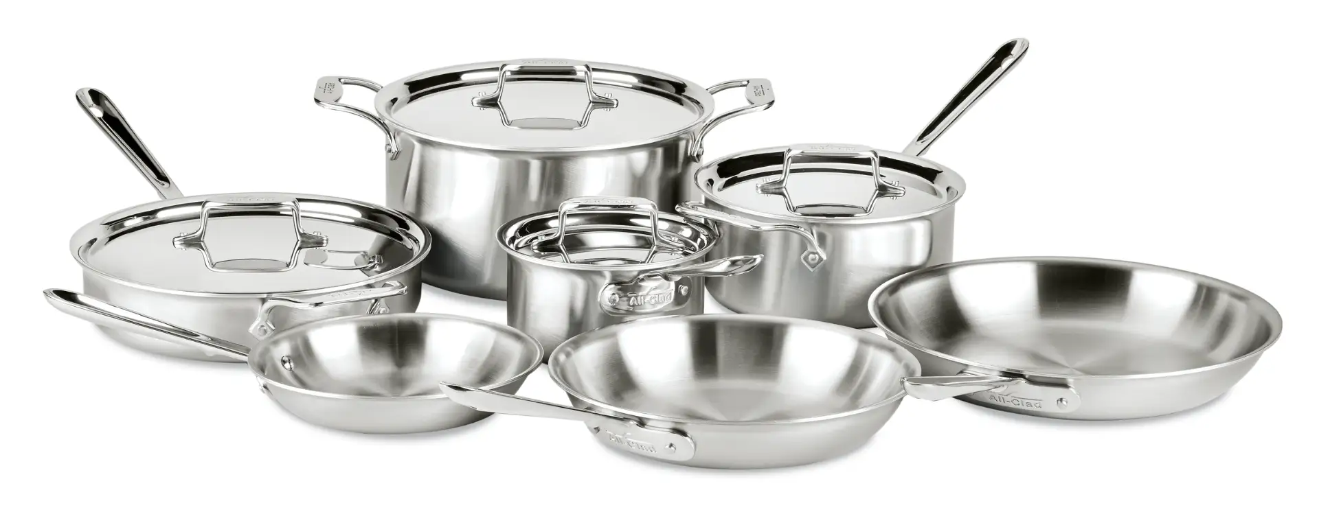 A set of All-Clad Pots and Pans