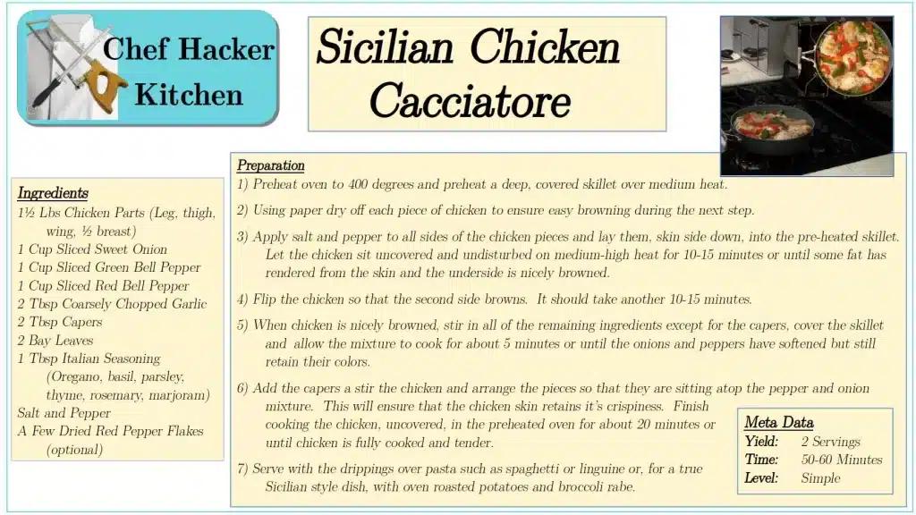 Chicken Cacciatore Recipe Card